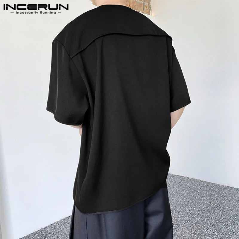 INCERUN Tops 2023 Korean Style New Men's Jacquard Spliced Round Neck T-shirts Casual Streetwear Male Short Sleeve Camiseta S-5XL