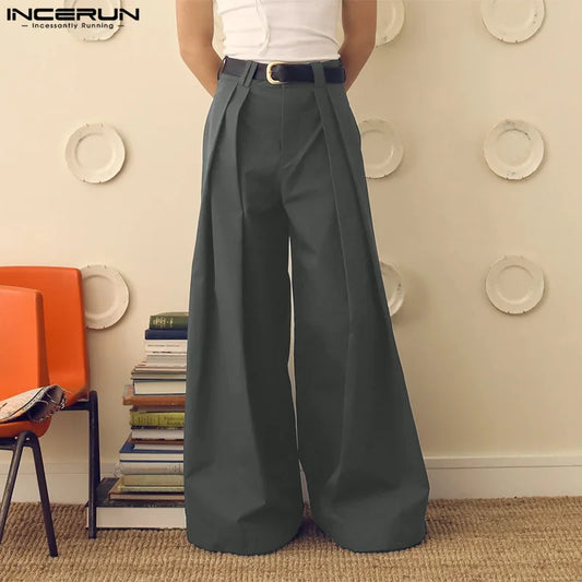 INCERUN 2024 American Style Trousers Fashion Men Loose High Waisted Design Pant Casual Streetwear Hot Sale Solid Pantalons S-5XL