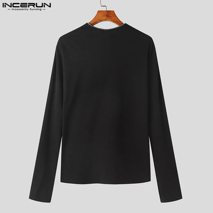 2023 Men's T Shirt Zipper Solid Color Long Sleeve Fashion Men Clothing Streetwear Fitness Korean Casual Tee Tops S-5XL INCERUN