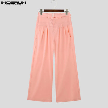 INCERUN 2024 Korean Style Trousers Men Double Waisted Straight Leg Long Pant Casual Well Fitting Loose All-match Pantalons S-5XL