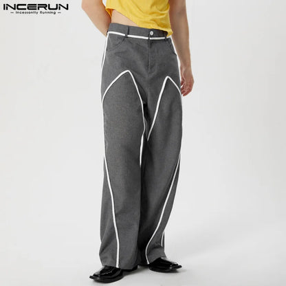 INCERUN 2024 American Style Pantalons Stylish Men's Deconstruction Design Splicing Line Pant Leisure Straight Leg Trousers S-5XL