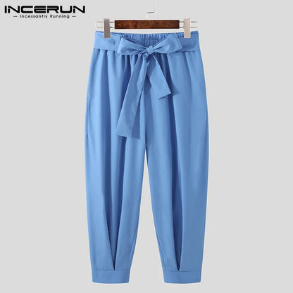 INCERUN 2021 New Mens Fashion Solid Color Pants Drawstring  Leisure Harem Trouser Chinomen's Loose Wide Leg Pants Trousers S-5XL