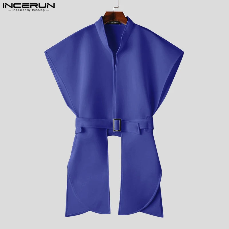 INCERUN Men Irregular Vests Stand Collar Sleeveless Fashion Male Waistcoats Streetwear Solid 2024 Personality Casual Vests S-5XL