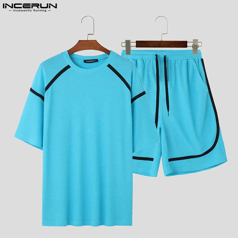 Fashionable Sets INCERUN 2024 Men Summer Streetwear Splicing Design T-shirts Shorts Casual Well Fitting Male Suit 2 Pieces S-5XL