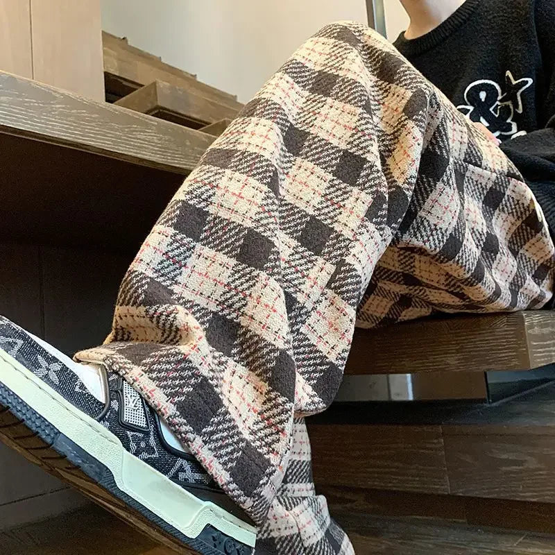 HOUZHOU Green Plaid Pants Men Harajuku Winter Wide Leg Checked Trousers Male Oversize Big Size Casual Sweatpants Streetwear 8XL