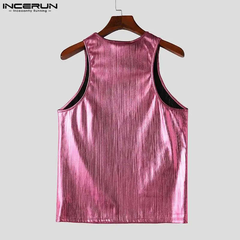 INCERUN Tops 2024 American Style Men's Sparkling Fabric Knitted Desian Vests Casual Stylish Hot Sale Sleeveless Tank Tops S-5XL