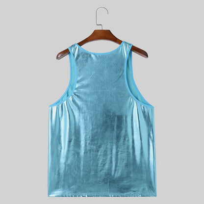 INCERUN Tops 2024 American Style Fashion New Mens Shiny Coating Design Vests Casual Party Shows Male Sleeveless Tank Tops S-5XL