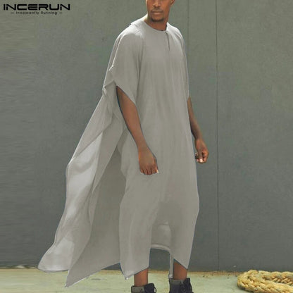 INCERUN 2023 Muslimischen Stil Isiamic Arabisch Kaftan Neue Herren Lange-stil Kaftan Robe Casual Männlichen Solide Kurzarm Jubba Thobe S-5XL