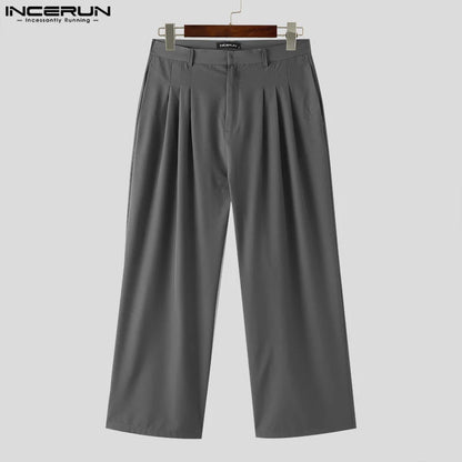 INCERUN 2024 Korean Style Trousers Men's Solid Casual Long Pants Fashionable Casual Male Floor Mop Straight Leg Pantalons S-5XL