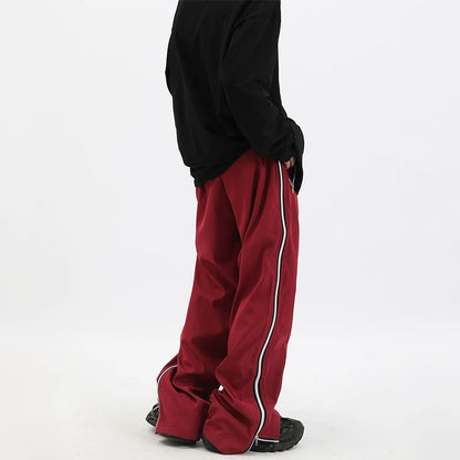 HOUZHOU Y2K Wide Leg Pants with Side Zips Men Sweatpants Male Loose Casual Sport Red Black Trousers Zipper Split Streetwear