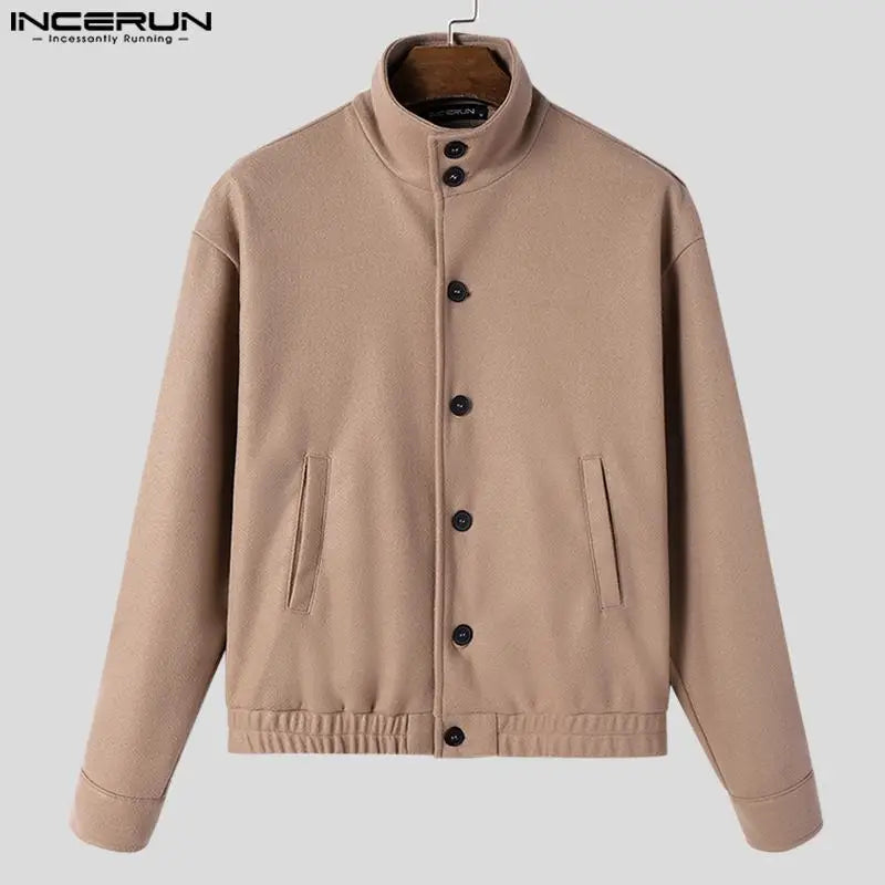 INCERUN 2023 Men's Jackets Solid Color Stand Collar Long Sleeve Button Fashion Coats Men Korean Streetwear Casual Jackets S-5XL