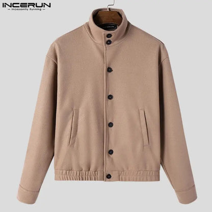 INCERUN 2023 Herrenjacken Einfarbig Stehkragen Langarm Knopf Mode Mäntel Männer Koreanische Streetwear Casual Jacken S-5XL