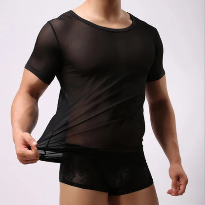 Sexy Männer Durchsichtig Kurzarm Top Pailletten Transparent Mesh Shirts Gay Exotic Tops 2024 Nacht Party Y2k Chemise Bühnenkostüm