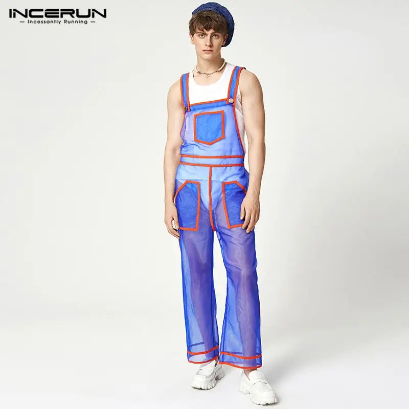 Stylish Well Fitting Rompers INCERUN Men Gauze Perspective Jumpsuit Sexy Leisure Style Male See-through Thin Bodysuit S-5XL 2024