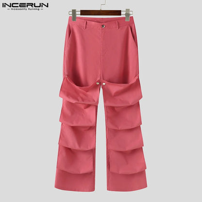 INCERUN 2024 Koreanische Stil männer Stilvolle Hosen Casual Kleidung Solide Layered Design Pantalons Männlichen Streetwear Lange Hosen S-5XL