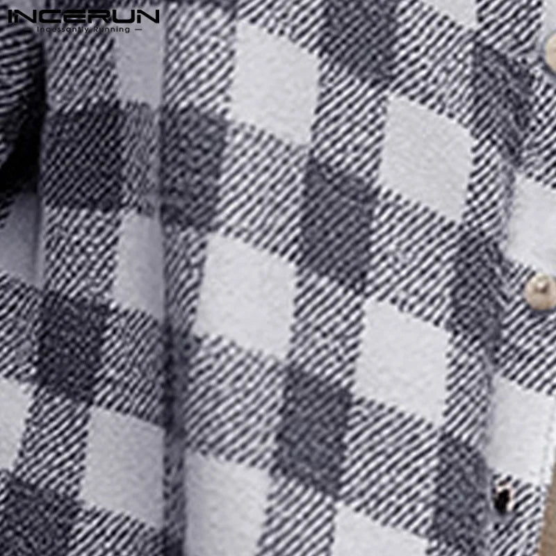 Fashion Casual Style Tops INCERUN 2024 New Men's Plaid Design Pattern Shirts Handsome Male All-match Long Sleeved Blouse S-5XL