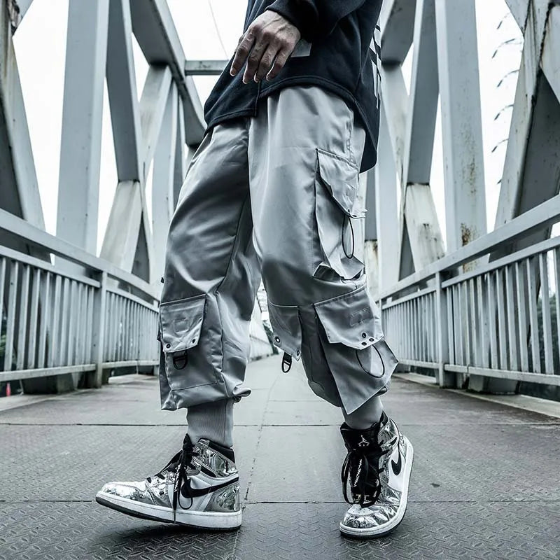 HOUZHOU Schwarze Cargohose für Herren, Jogger, Hip Hop, Techwear-Hose, Hippie-Cargohose für Herren, Streetwear, Übergröße, Taschen, Übergröße