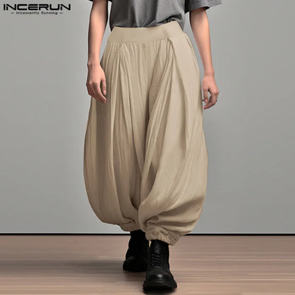 INCERUN 2024 Korean Style Trousers Fashion New Men's Solid Loose Long Pants Casual Streetwear All-match Wide Leg Pantalons S-5XL