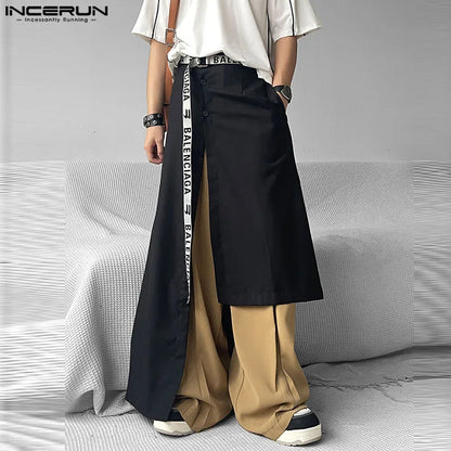 INCERUN 2024 Korean Style Men's Skirts Pants Fashion Personality Irregular Long Pants Casual Male Loose Half Body Trousers S-5XL