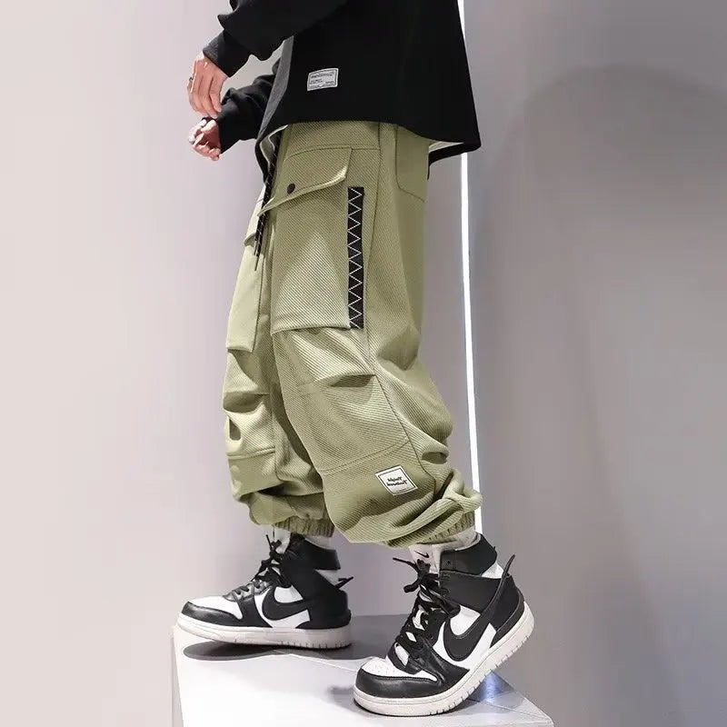 HOUZHOU Korean Cargo Pants Men Japanese Streetwear Oversize Sweatpants Harajuku Casual Joggers Kpop Trendy Trousers Hip Hop