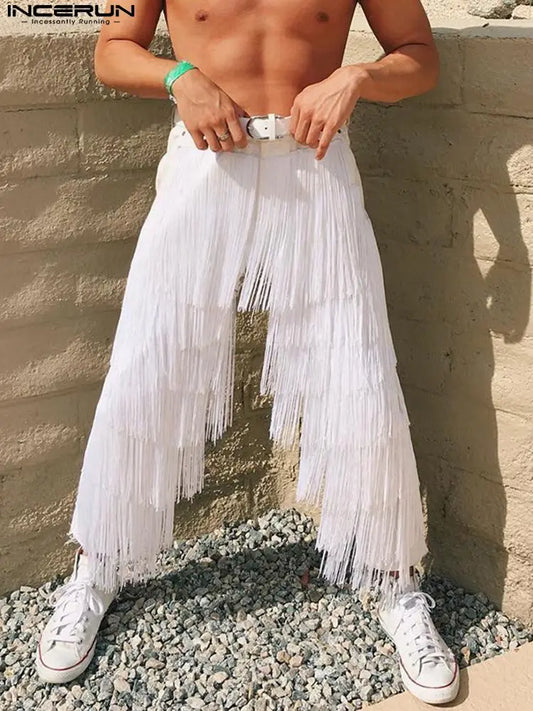 INCERUN 2023 American Style Sexy Casual New Men Fringed Trousers Stylish Male Streetwear Wear Loose Comfortable Pantalons S-5XL