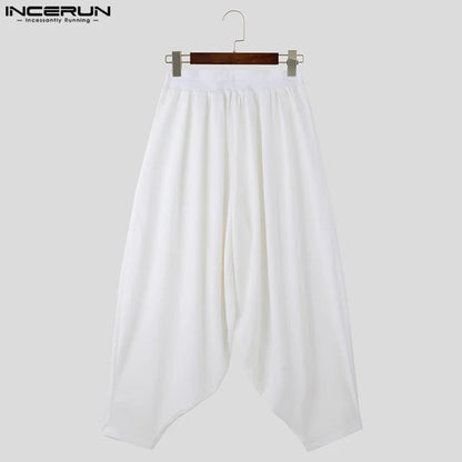 INCERUN 2024 Koreanische Stil Hosen Mode Neue männer Solide Lose Lange Hosen Casual Streetwear Alle-spiel Breite Bein Pantalons S-5XL