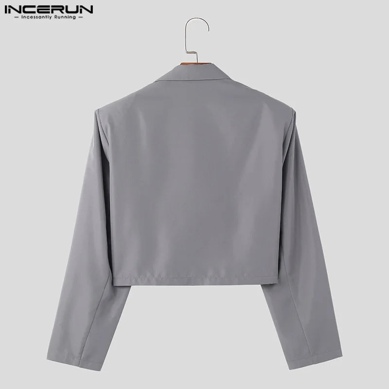 INCERUN Tops 2024 American Style New Men Ribbon Knot Decoration Design Blazer Fashion Casual Male Short Sleeved Suit Coats S-5XL