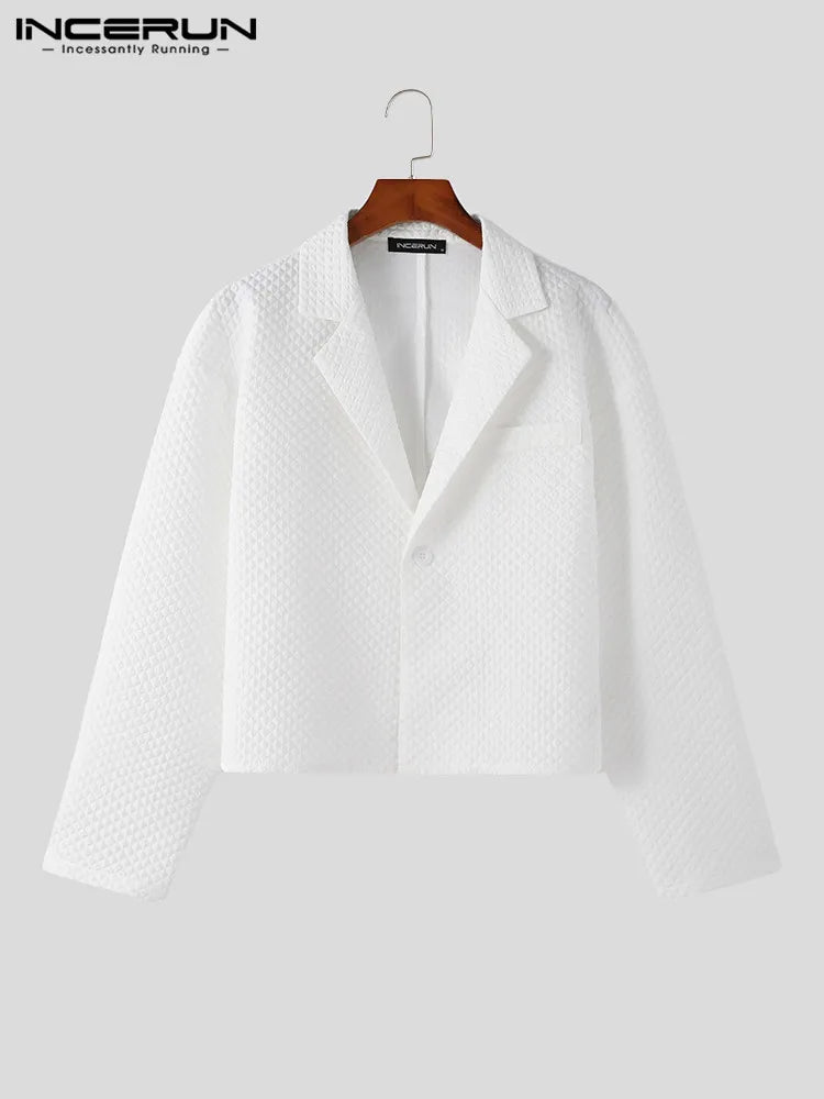 Blazers courts texturés pour hommes INCERUN élégants et bien ajustés pour hommes, amples et confortables, costumes à revers solides, vente chaude, S-5XL