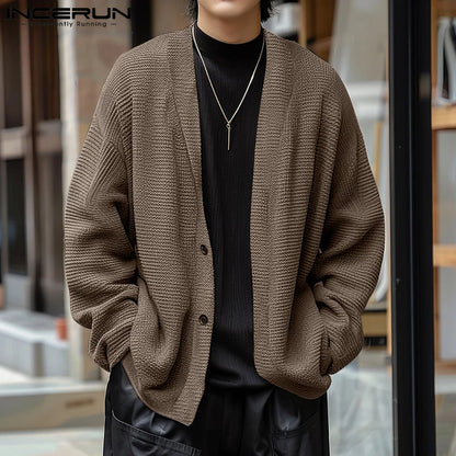 Casual Simple Style Tops INCERUN 2024 Texture Cardigan Autumn Winter Male Hot Sale Comfortable Loose Long Sleeved Sweater S-5XL