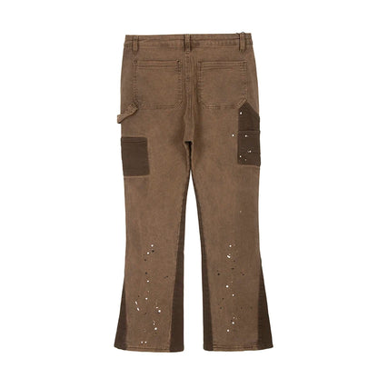 Pantalon cargo décontracté surdimensionné en denim micro-élastique délavé peint à l'encre Splash pour hommes