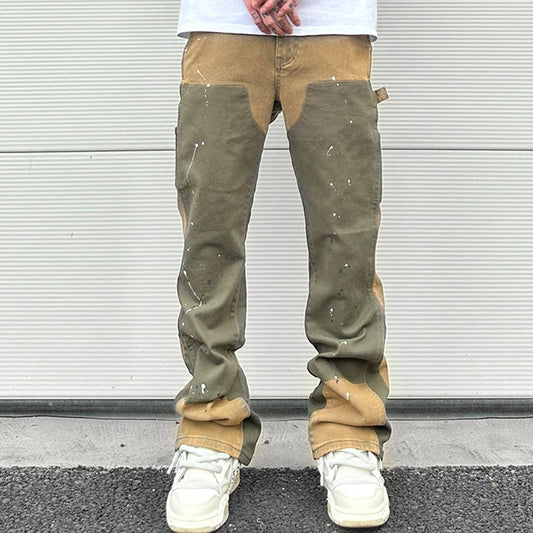 Splash Ink Painted Washed Micro Elastic Denim Logging Pants Herren Patchwork Baggy Y2K Jeans Übergroße lässige Cargohose