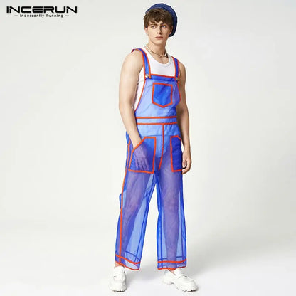 Stylish Well Fitting Rompers INCERUN Men Gauze Perspective Jumpsuit Sexy Leisure Style Male See-through Thin Bodysuit S-5XL 2024