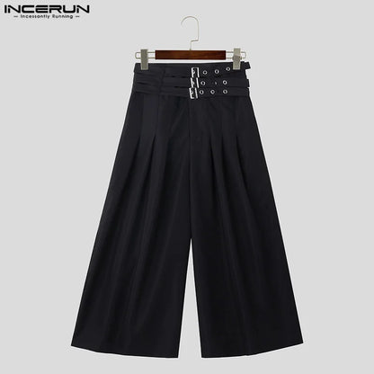 INCERUN 2024 Pantalon de style coréen pour hommes Pantalon ample plissé à plusieurs boucles à la taille Pantalon de loisirs Streetwear Pantalon à jambes larges solides S-5XL