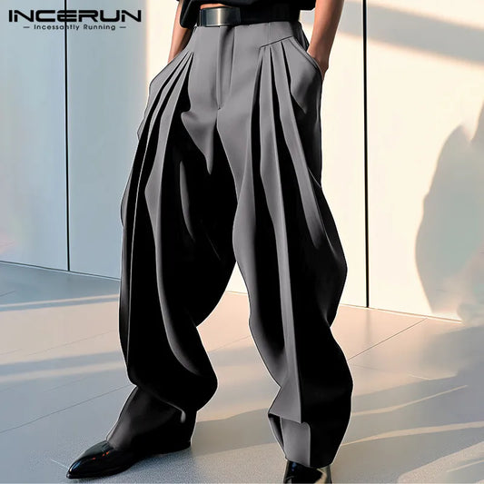 2024 Men Pants Solid Color Joggers Loose Streetwear Korean Style Casual Trousers Men Pleated Fashion Leisure Pants S-5XL INCERUN