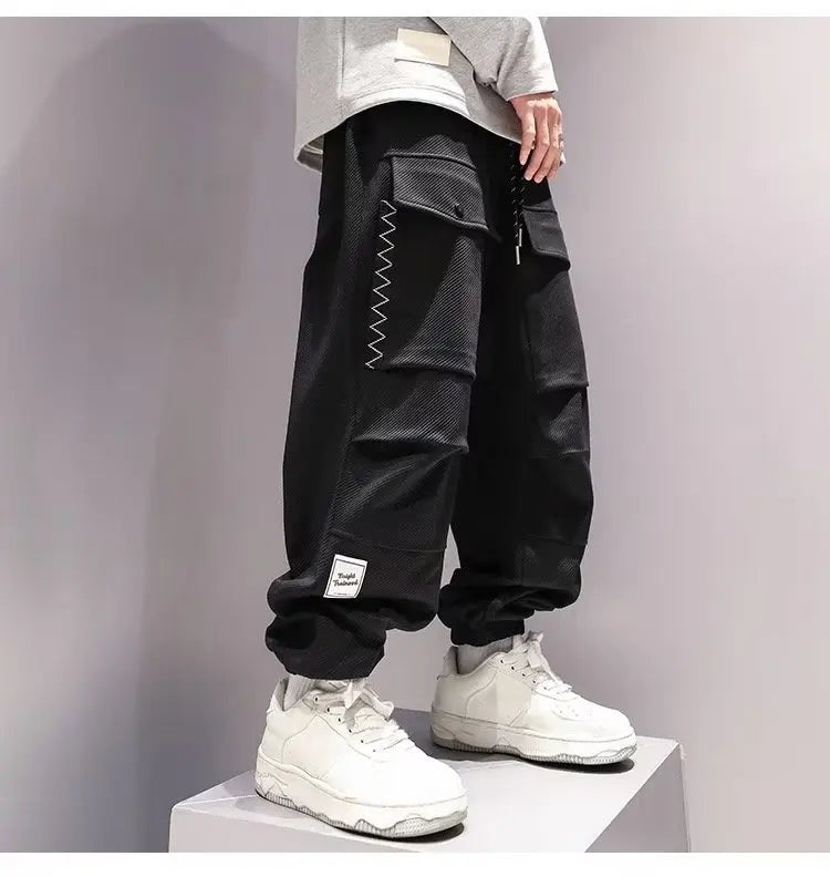 HOUZHOU Korean Cargo Pants Men Japanese Streetwear Oversize Sweatpants Harajuku Casual Joggers Kpop Trendy Trousers Hip Hop