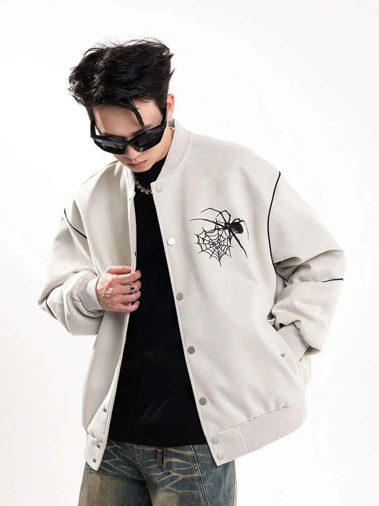 HOUZHOU Spider Bomber Jacket Coat Men Korean Embroidery Casual Cardigans Outerwears Streetwear Youthful Man Clothes Hip Hop