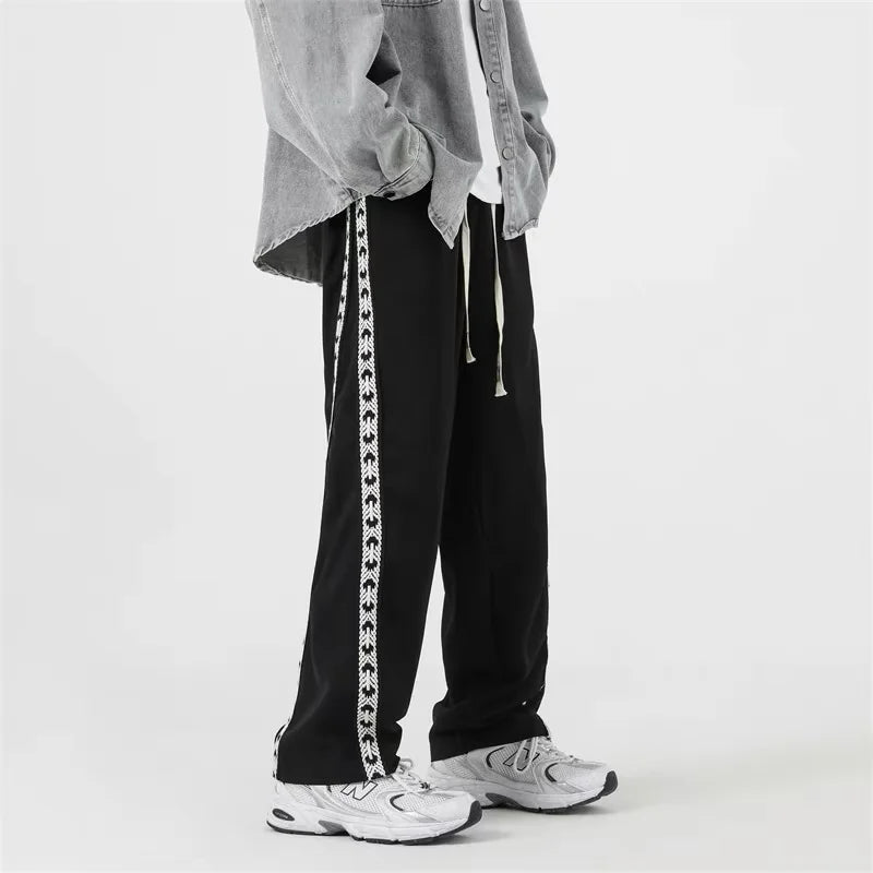 HOUZHOU Men's Sweatpants Loose Side Striped Splice Guard Pants Joggers Wide Leg Trousers Male Casual Korean Streetwear Hip Hop