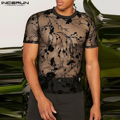 INCERUN Tops 2024 American Style Men's Sexy Personality Printing T-shirts Casual Streetwear O-neck Short Sleeved Camiseta S-5XL