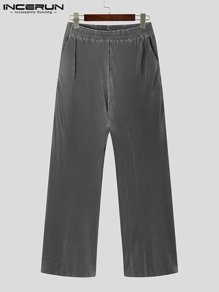 INCERUN Pantalon large droit pour homme, style coréen, décontracté, confortable, taille élastique, ample, S-5XL