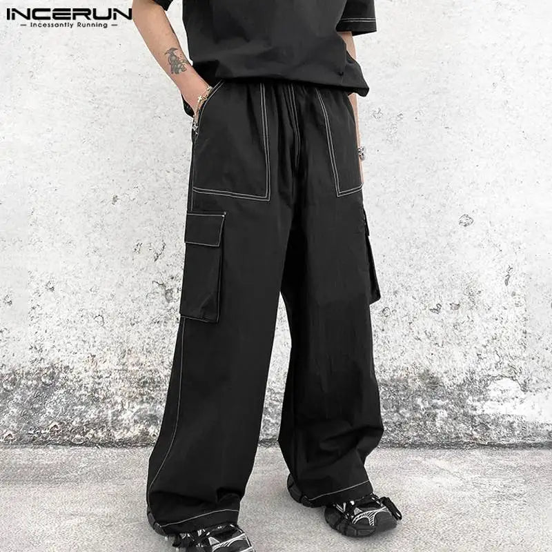 INCERUN 2024 Korean Style Trousers Men's All-match Simple Design Cargo Pant Stylish Streetwear Male Straight Leg Pantalons S-5XL