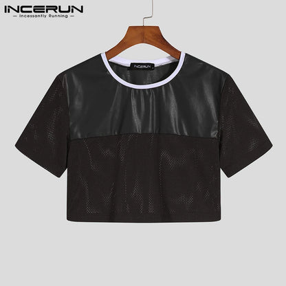 INCERUN Fashion Casual Style New Men Hot Sale Camiseta Stylish Male Short Sleeve Crop Patchwork Cropped T-Shirts S-5XL Tops 2023