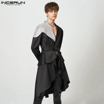 INCERUN Tops 2023 American Style Handsome Men Fashion Flash Splicing Swallowtail Blazer Casual Party Male Long Sleeve Suit S-5XL