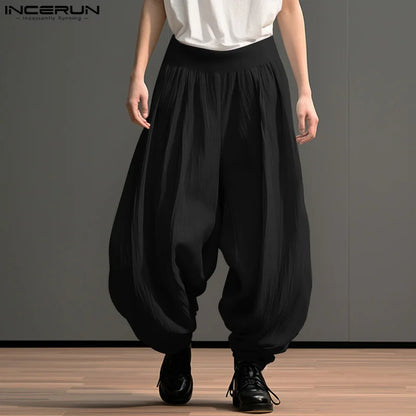 2024 Men Wide Leg Pants Solid Color Elastic Waist Loose Casual Trousers Men Oversize Streetwear Fashion Long Pants S-5XL INCERUN