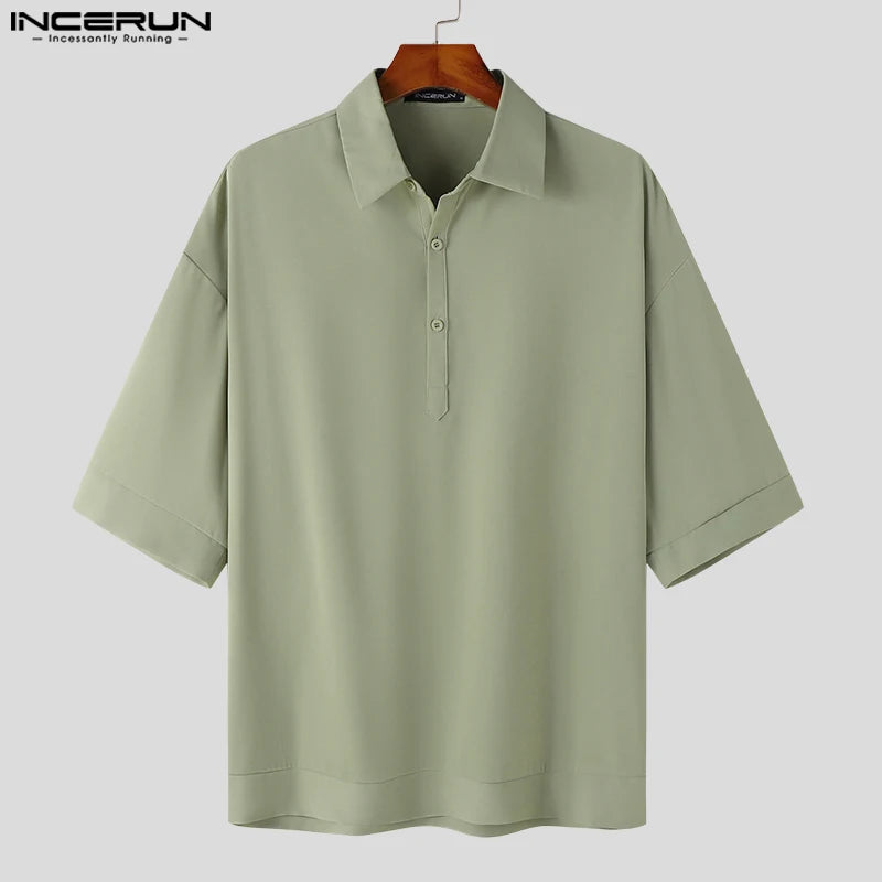 Casual Simple Style Tops INCERUN Handsome Men's All-match Shirts Fashion Well Fitting Male Lapel Short-sleeved Blouse S-5XL 2024