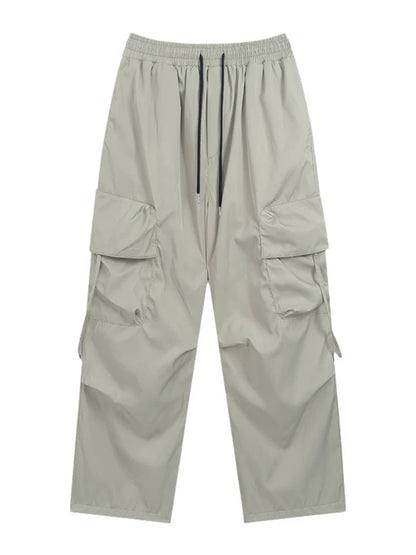 HOUZHOU Pantalon cargo en parachute coréen pour hommes, pantalon cargo à jambes larges, style hip-hop, streetwear, ample, décontracté, style safari