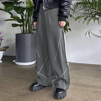 INCERUN 2024 Koreanische Stil Pantalons Mode Neue Männer Lose Linie Patchwork Hose Freizeit Streetwear Männlichen Feste Lange Hosen S-5XL