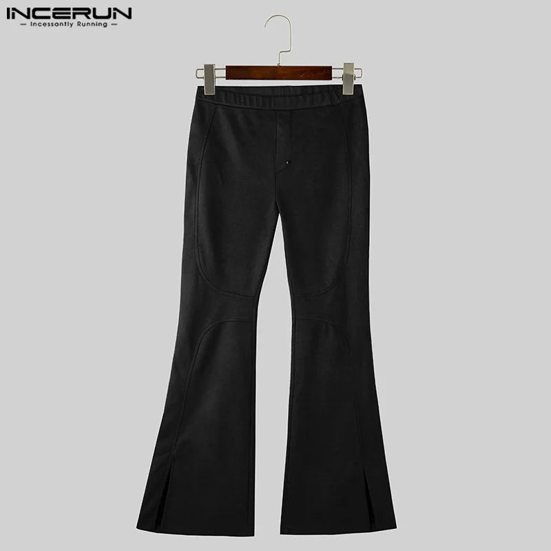 INCERUN 2024 American Style Trousers Fashion Men Suede Split Pants Casual Streetwear Personality Solid All-match Pantalons S-5XL