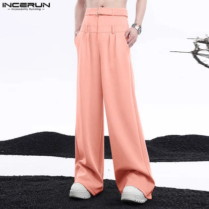 INCERUN 2024 Korean Style Trousers Men Double Waisted Straight Leg Long Pant Casual Well Fitting Loose All-match Pantalons S-5XL