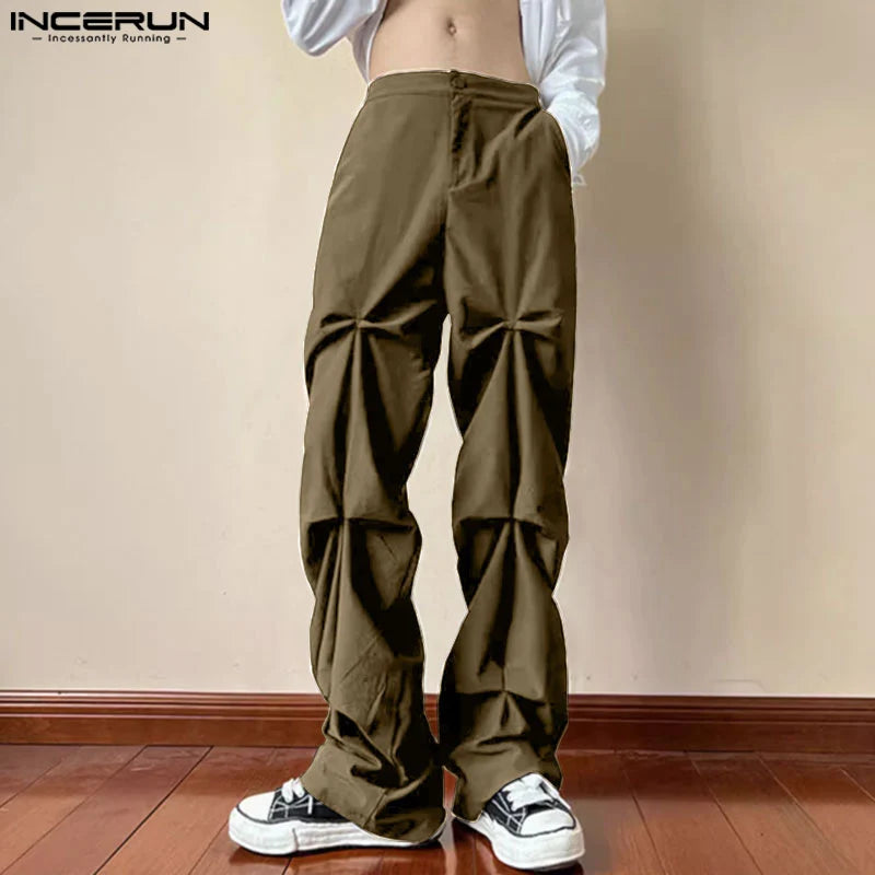 INCERUN 2024 Korean Style Trousers Men's Deconstructive Design Pants Casual Streetwear Solid Alll-match Wide Leg Pantalons S-5XL