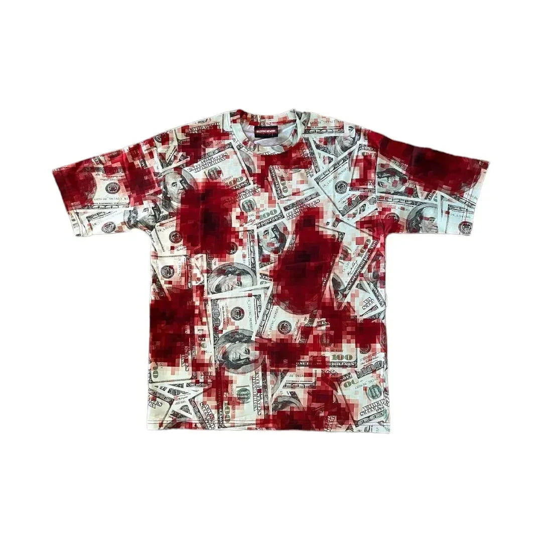 Neues Y2K Gothic Harajuku Mosaik Blut Print T-Shirt Herren Loose Street Style Kurzarm Hip-Hop Trend Marke T-Shirt